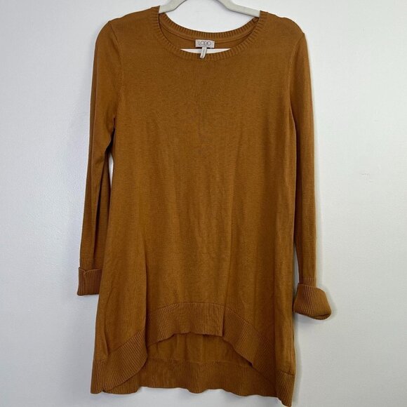 LOGO by Lori Goldstein Mustard Yellow High Low Cotton Cashmere Longline Sweater - Picture 1 of 8